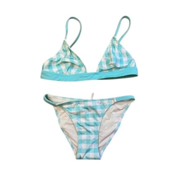 Solid and Striped The Morgan Bikini Set in Aqua Gingham Pattern XS/S - Picture 1 of 4